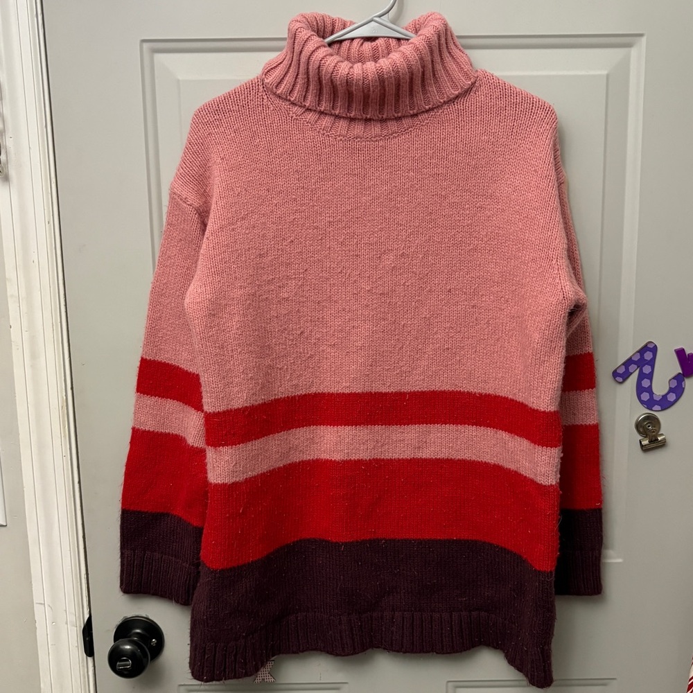 Ann Taylor Pink and Red Striped Turtleneck Sweater